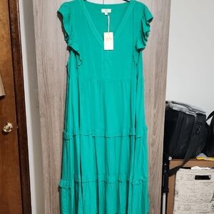 Entro Green Tiered Ruffled Maxi Sundress